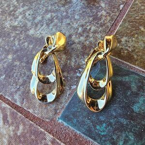 Vintage Gold dangle clip back earrings